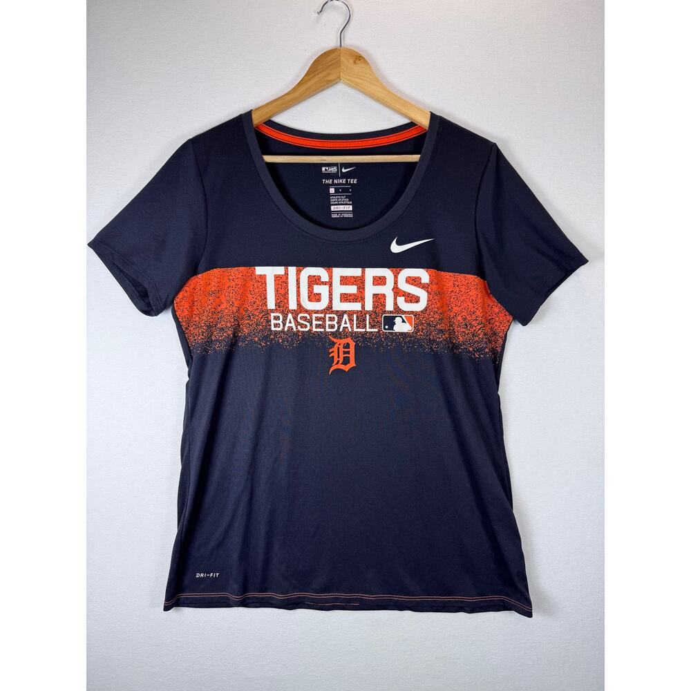 Nike Detroit Tigers Womens Large Dri-FIT Baseball Tee Black MLB Shirt